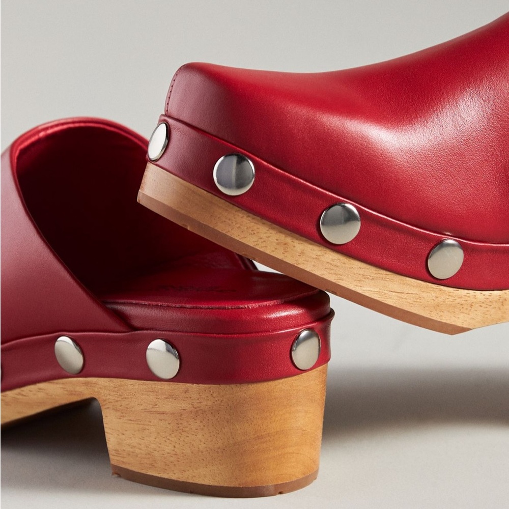Maeve Scarlet Leather Mules with Metallic Studs